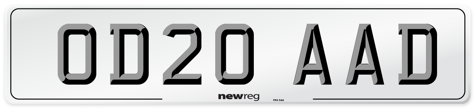 OD20 AAD Number Plate from New Reg